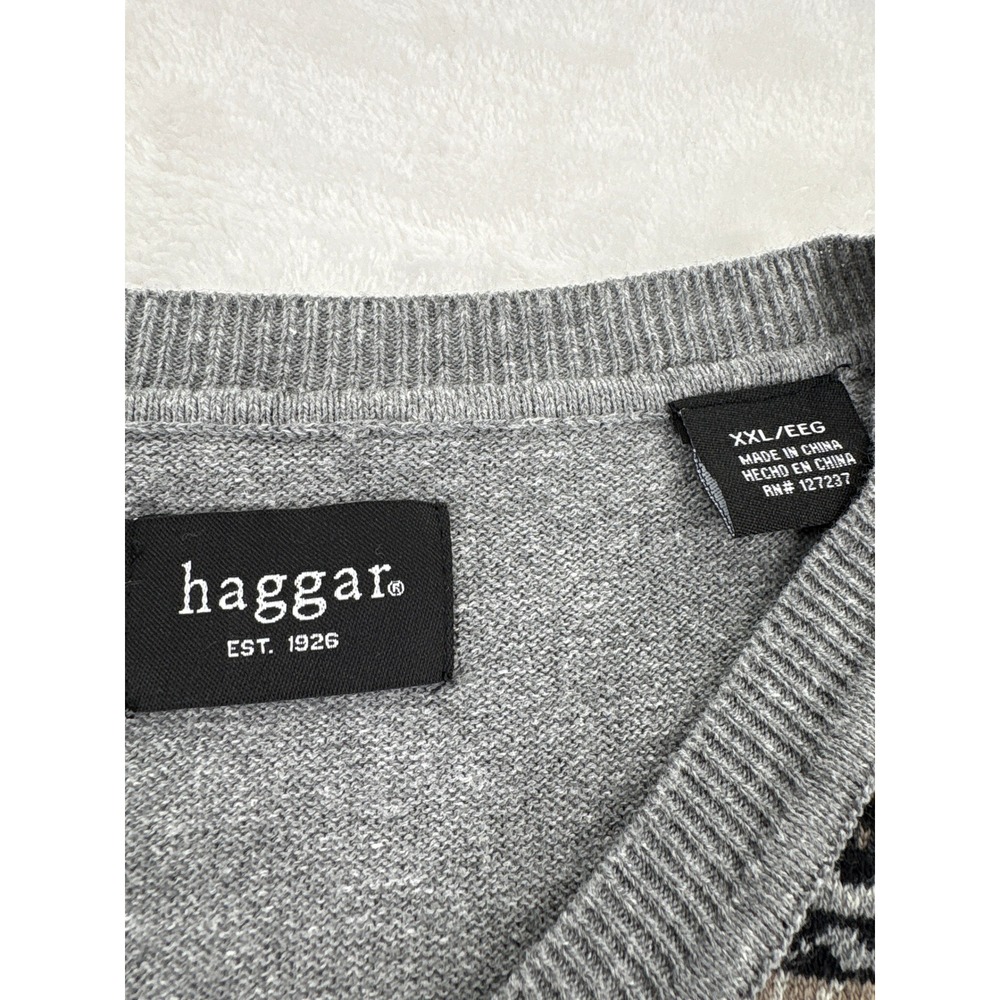 Haggar Sweater Vest XXL Gray Fair Isle Pattern V-Neck Cotton Blend 7444 - Picture 2 of 7